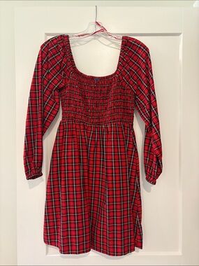 Old Navy Red Plaid Smocked Mini Dress